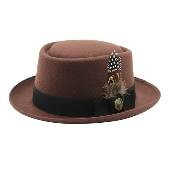 MEICHEN Fedora Hats for Women Bavarian Costume Hat With Feather Solid Color Panama Hat Plain Hat Brown