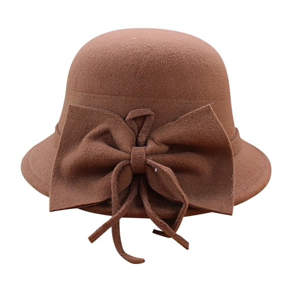 MEICHEN Fedora Hats for Women Graceful Winter Cloche Hat with Bow Knot Casual Fishing Basin Cap Fall Plain Small Bowler Hat