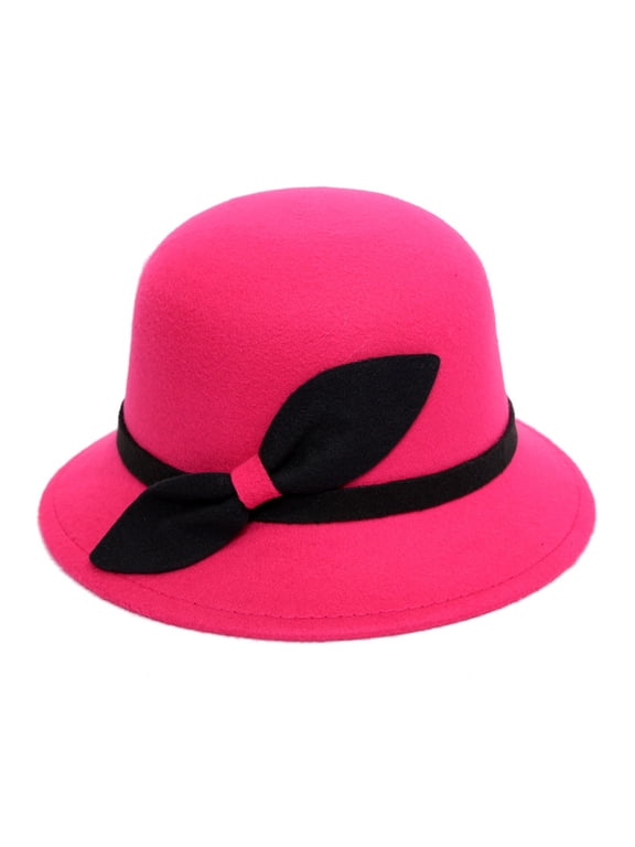 Fedora Hats for Women Winter Faux Wool Bucket Hats Fashion Bowler Cap With Bowknot Fall Elegant Cloche Hat