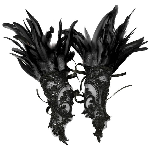 MEICHEN Fingerless Gloves for Women, Feather Decorative Gloves Carnival Party Masquerade Show Costume Accessories, Fall Winter Fashion Accessories