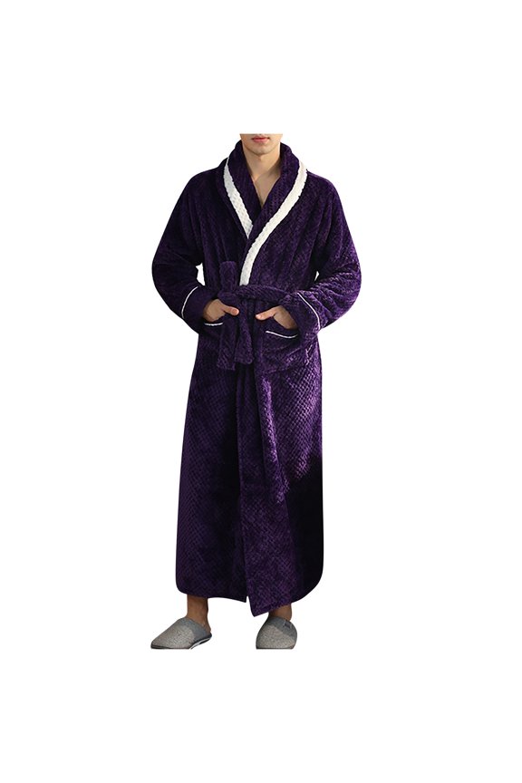 Flannel Robes for Couples Unisex Bathrobe Pocket Breathable Flannel Long Splicing Soft Sleepwear SPA Robe Unisex Robes
