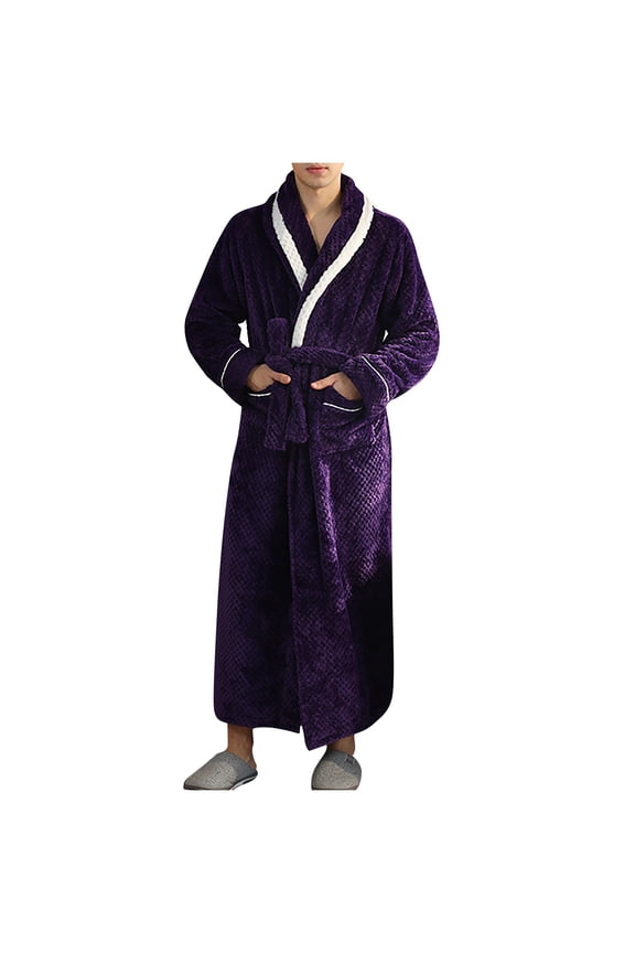Flannel Robes for Couples Unisex Bathrobe Pocket Breathable Flannel Long Splicing Soft Sleepwear SPA Robe Women's and Men's Robes