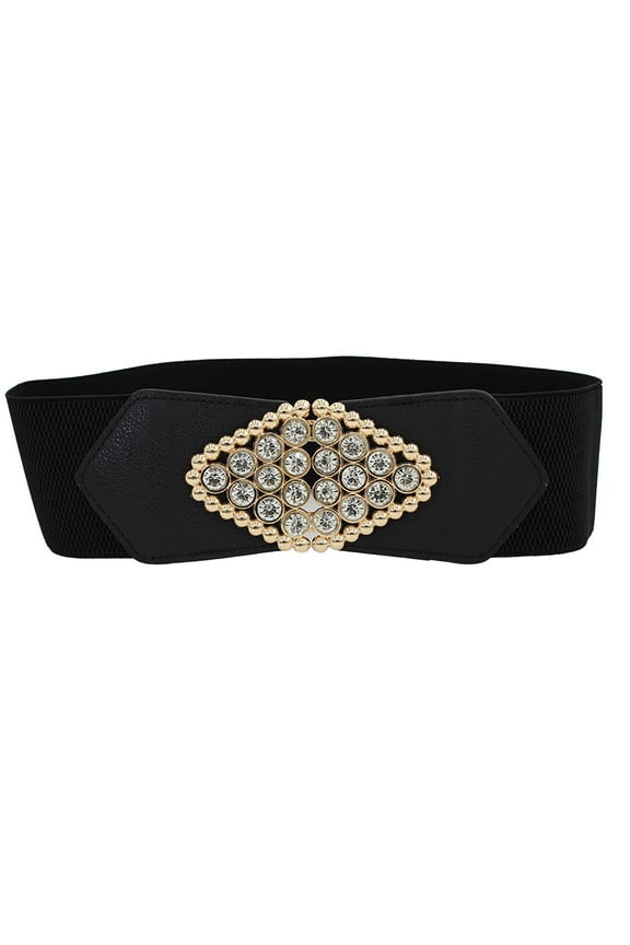 Gold Women's Belts, Elastic Waistband With Wide Elastic Waist Closure and Decorative Buckle, Elegant Vintage Cinch Belts for Women