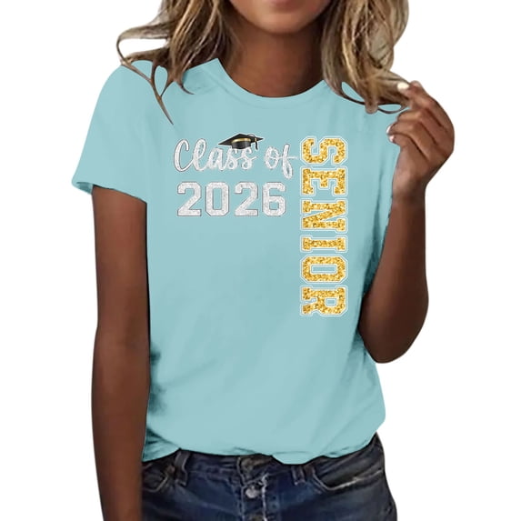 MEICHEN Graduation Gifts for Her: Class Of 2026 Senior 26 High School Graduation T Shirt Womens Spring Summer Tops