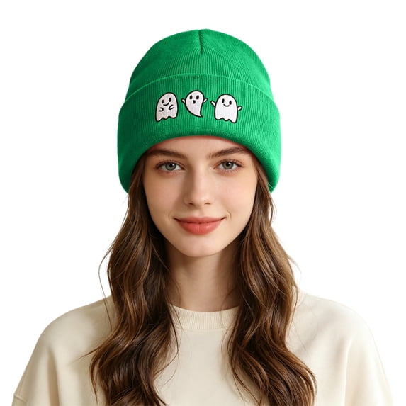 MEICHEN Halloween Cute Ghost Embroidered Beanie Hats for Women Fashion Cartoon Knit Skull Caps