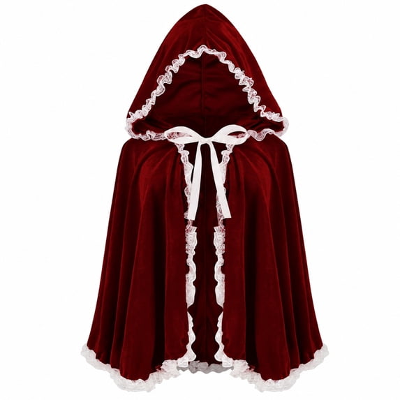 MEICHEN Halloween Solid Color Hooded Cloak for Women Classic Vintage Lace Trim Cape Dress Up Party Accessories