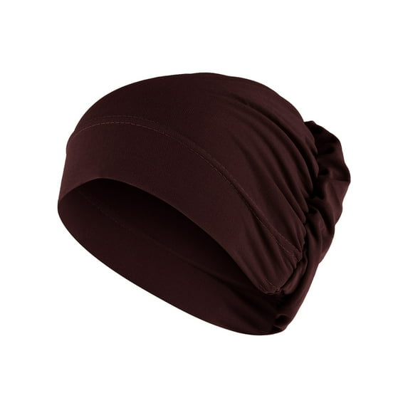 MEICHEN Head Wraps for Women Casual Solid Color Beading Hat Muslim Ruffle Cancer Chemo Wrap Cap Turban Summer Accessories Brown