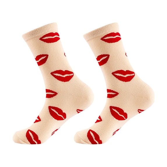 MEICHEN Hers Valentines Day Gifts Red Heart Lips Pattern Cotton Stockings Funny Novelty Crew Socks for Women
