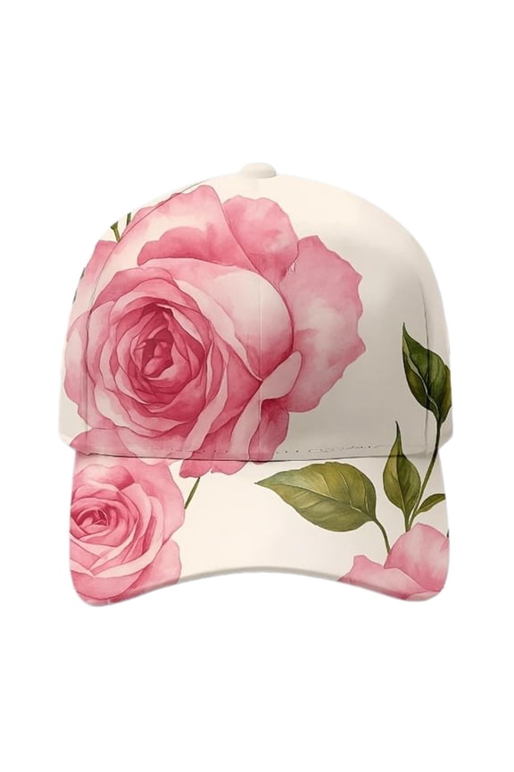 Hot Pink Rose Print Baseball Cap for Women Fashion Romantic Visor Hat Womens Accessories Trucker Hat