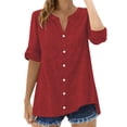 thumbnail image 1 of MEICHEN Keyhole Neck Button Down Shirts for Women Fashion Solid Color Casual Loose Rolled Sleeve Tops Women's Blouses, 1 of 4