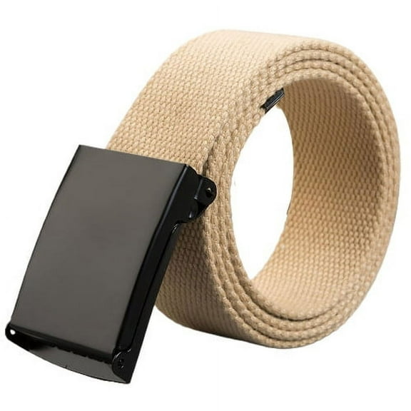 MEICHEN Khaki Belt for Women and Men,Canvas Belt With Flip Top Plain Buckle Solid Color Elastic Waistband,Unisex Accessories Wide Belt