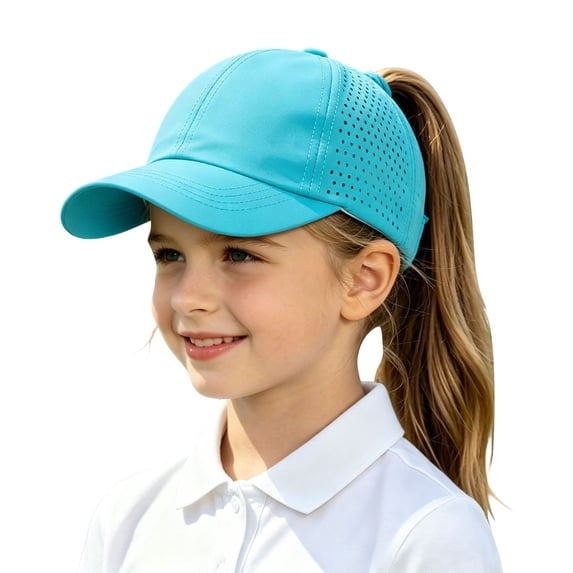 MEICHEN Kids Ponytail Baseball Cap Mesh Girls Sun Hat Adjustable Outdoor Sports Visor Hat