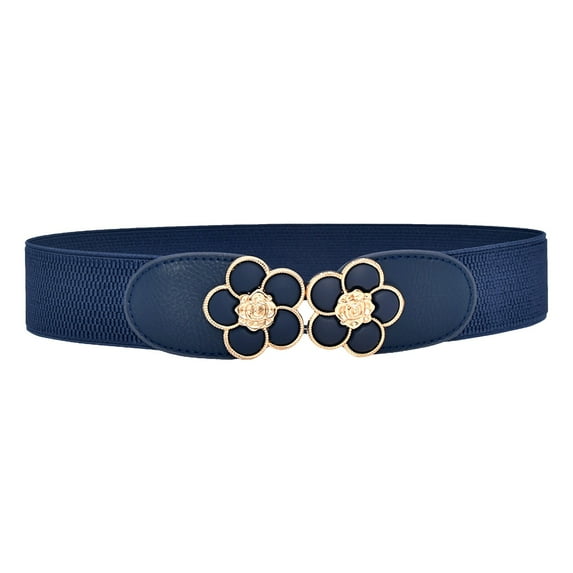 MEICHEN Leather Belt for Women Fashion Elastic Wide Waist Flower Decorative Pants Belt Blue Women's Accessories Belt