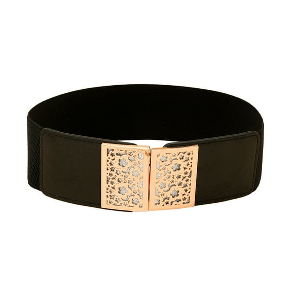 MEICHEN Leather Belt for Women Ladies Fashion Wide Elastic Waistband with Embllishment Black Women's Accessories Belt