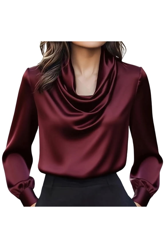 Long Sleeve Shirts for Women Elegant Classic Design Cowl Neck Shirt Women's Work Top Solid Color Long Sleeve Party Blouse Tops for Women Trendy
