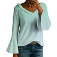 thumbnail image 1 of MEICHEN Long Sleeve Shirts for Women Gradient Flared V Neck Casual Spring Summer Blouse Comfy Trendy Fashion Tshirt Clothing, 1 of 8