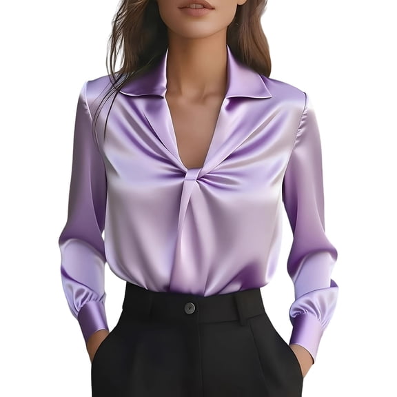 MEICHEN Long Sleeve Tops for Women Elegant Satin Cowl Neck Blouse Fashion Dolman Sleeve Party Shirt V Neck Work Top Womens Tops