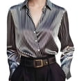 thumbnail image 1 of MEICHEN Long Sleeve Tops for Women Fashion Satin Cowl Neck Blouse Classic French Design Striped Elegant Long Sleeve Shirt Work Top Womens Tops, 1 of 7