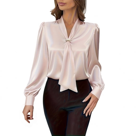 MEICHEN Long Sleeve Tops for Women French Style Satin Blouses with Fashion Design Tie Solid Color Long Sleeve Shirts Elegant Party Tops Womens Tops