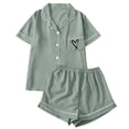 thumbnail image 1 of MEICHEN Lounge Set for Women 2 Piece Pajama Set for Women Heart Print Button Short Sleeve Shirt Matching Shorts Set Summer Cute Sets Women's Essentials Fashion Sleepwear, 1 of 4