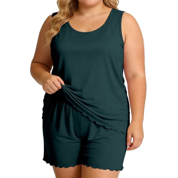 MEICHEN Lounge Set for Women Ruffled Edge Pajama Set Summer Lightweight Loose Tank Top Shorts Loungewear Plus Size Women's Essentials Fashion Sleepwear
