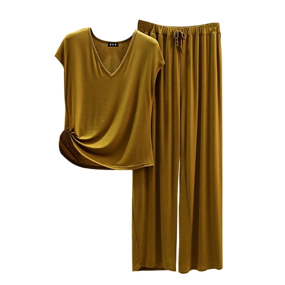 MEICHEN Lounge Set for Women Women's Pajama Set 2 Matching Set Short Sleeve Top and Pants Set with Pockets Summer Essentials Fashion Sleepwear