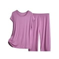 thumbnail image 1 of MEICHEN Lounge Set for Women Womens Capri Pajama Sets Summer Short Sleeve Top with Capri Pants Soft 2 Pajamas Women's Essentials Fashion Sleepwear, 1 of 6