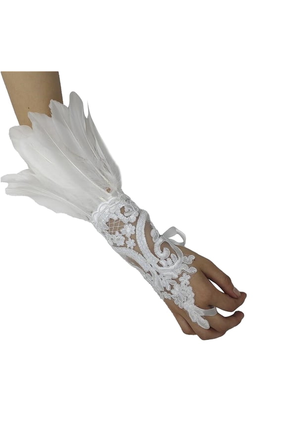 Mardi Gras Fingerless Gloves for Women Fashion Feather Decor Single Glove Elegant Festive Events Clothing Accessories