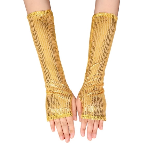 MEICHEN Women's Mardi Gras Gloves Solid Sparkly Glitter Fishnet Gloves Long Mesh Arm Sleeve Party Accessories