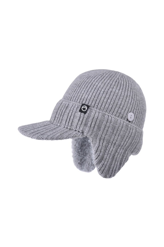 Men's Casual Winter Bomber Hat Warm Fleece Lined Visor Hat Solid Color Knit Cap for Cold Weather