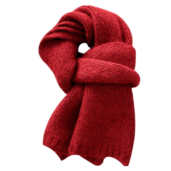 MEICHEN Neck Warmer for Delicate Ladies Fashion Solid Color Wool Blend Knitted Scarf for Women's Winter Versatile Soft and Warm Woolen Scarf Winter Accessories Red