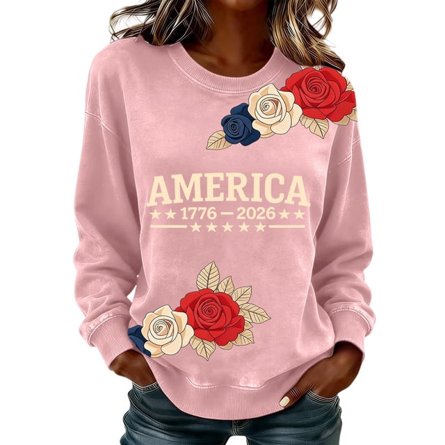 MEICHEN Oversized 250th Anniversary Printed Crew Neck Hoodless Sweatshirt for Women Fashion 1776-2026 Pullover Patriotic Sweatshirt