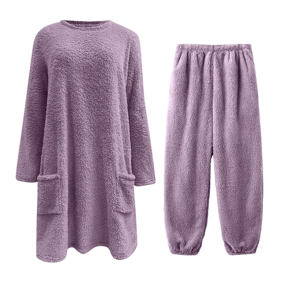 MEICHEN Pajamas Set for Women Women's Fall and Winter Pullover Long Sleeve Set Soft Double Fleece with Embossed Design and Cozy Loungewear for Cold Nights Womens Loungewear