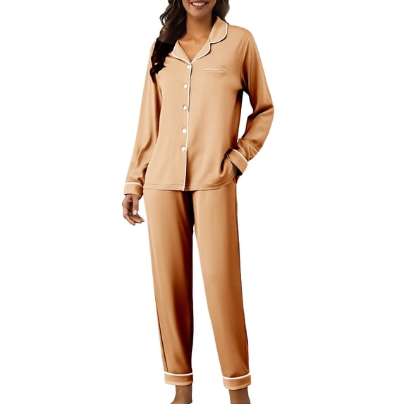 MEICHEN Pajamas Set for Women Cute Pajama Sets for Women Long Sleeve Sleepwear Button Loungewear Soft 2 Piece Set with Long Pants Womens Loungewear