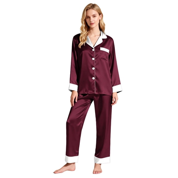 MEICHEN Pajamas Set for Women Women Satin Pajamas Set Classic Button Down Long Set Womens Loungewear
