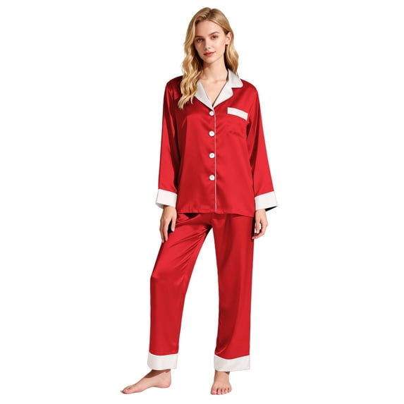 MEICHEN Pajamas Set for Women Women Satin Pajamas Set Classic Button Down Long Set Womens Loungewear
