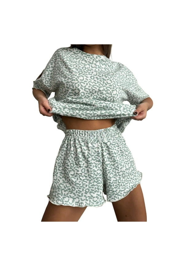 Pajamas Set for Women Womens Pajamas Set 2 Button Down Monkey Bunny Shorts Set Roller Preppy Loungewear Womens Loungewear