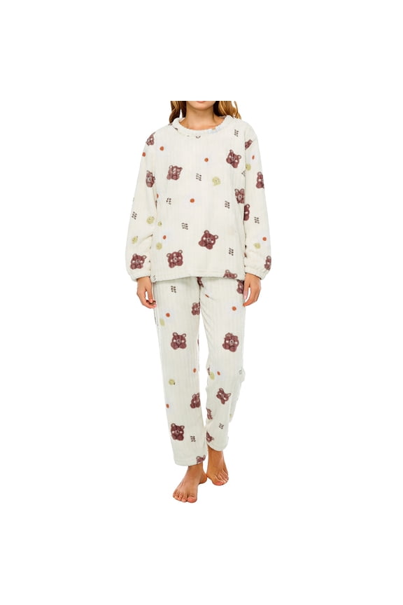 Pajamas for Women Set Fall and Winter Thickened Warm Flannel Sleepwear Set 2 Piece Women's Comfort Cozy Long Sleeve Loungewear Suit Women's Sleepwear