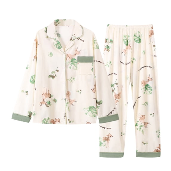 MEICHEN Pajamas for Women Set Ladies' Luxurious Temperament Loose Oversized Casual Home Clothes Long Sleeved Pants Mom's Imitation Cotton Pajamas Set Womens Loungewear