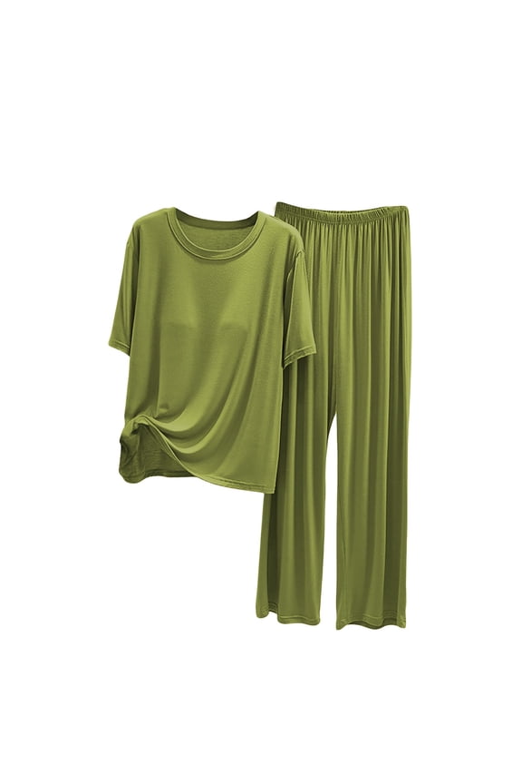 Pajamas for Women Set Ladies' Sleepwear Set with Padded Bra Thin Loose Lounge Set Plus Size Short Sleeve and Long Pants Two Piece Set Summer Fashion Sleepwear
