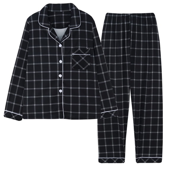 MEICHEN Pajamas for Women Set Long Sleeve Classic Retro Two Piece Leisure Suit Autumn Winter Comfortable Loungewear with Button Pocket Trousers Sleepwear Set Womens Sleepwear