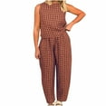 thumbnail image 1 of MEICHEN Pajamas for Women Set Striped 2 Piece Pants Sets Y2k Gingham Outfits Sleeveless Tank Top and Wide Leg Barrel Pants Suits Summer Essentials Fashion Sleepwear, 1 of 9