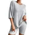 thumbnail image 1 of MEICHEN Pajamas for Women Set 2 Sets Ribbed Knit Pajamas Matching Outfits T Shirt Biker Shorts Sleepwear Sweatsuits Womens Sleepwear, 1 of 8