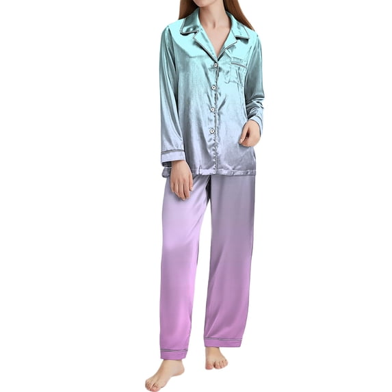 MEICHEN Pajamas for Women Set Satin Pajama Set for Women Button Down Long Sleeve Sleepwear Sets Nightwear 2 Piece Womens Sleepwear