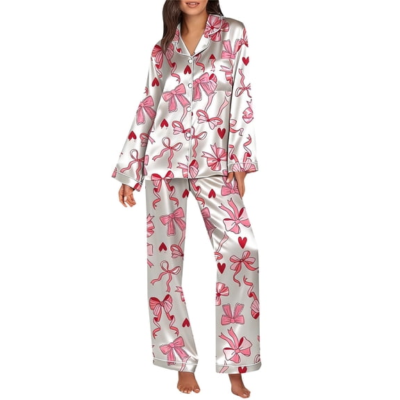 MEICHEN Pajamas for Women Set Satin Valentine's Day Pajama Sets Cute Matching Sets Xmas Holiday 2Pcs Outfits Women's Sleepwear