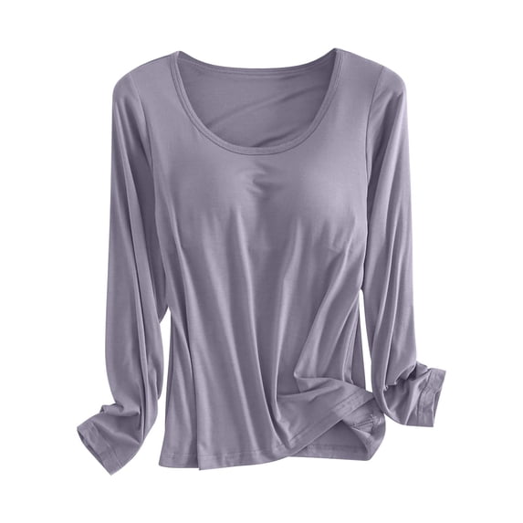 MEICHEN Pajamas for Women Set with Built In Bra Solid Color Long Sleeved Sleepshirt Summer Essentials Fashion Sleepwear