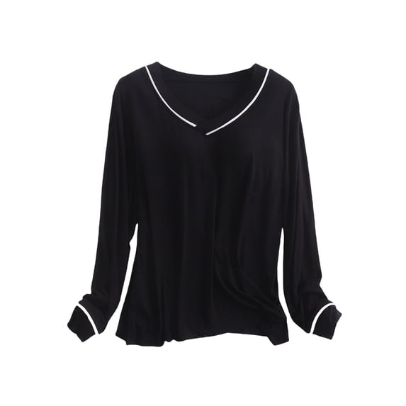 MEICHEN Pajamas for Women Women's Long Sleeve Sleep T Shirt Basic Layer Stretchy Shirts Neck Pajama Top Women's Sleepwear
