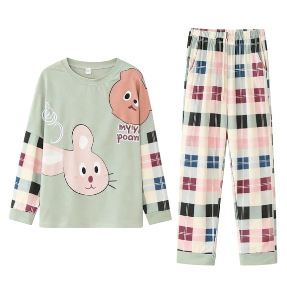 MEICHEN Pajamas for Women Womens Printed Fleece Pyjama Set Soft and Warm Loungewear Nightwear Long Sleeve Top Womens Loungewear