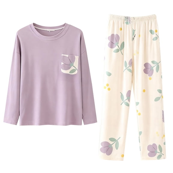 MEICHEN Pajamas for Women Womens Printed Fleece Pyjama Set Soft and Warm Loungewear Nightwear Long Sleeve Top Womens Loungewear