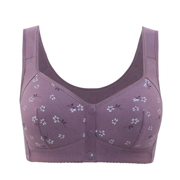MEICHEN Plus Size Front Closure Full Coverage Underwear for Middle and Elderly Women Wireless No Show Bralettes Ladies Daisy Bras
